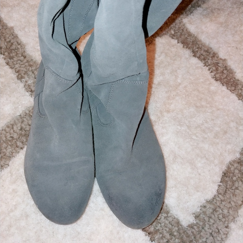 Grey suede at the knee boots